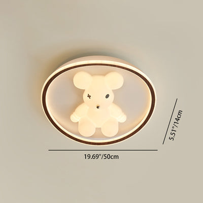 Contemporary Creative Kids Cartoon Bear Round Square Polygon Shape Aluminum PE LED Semi-Flush Mount Ceiling Light For Living Room