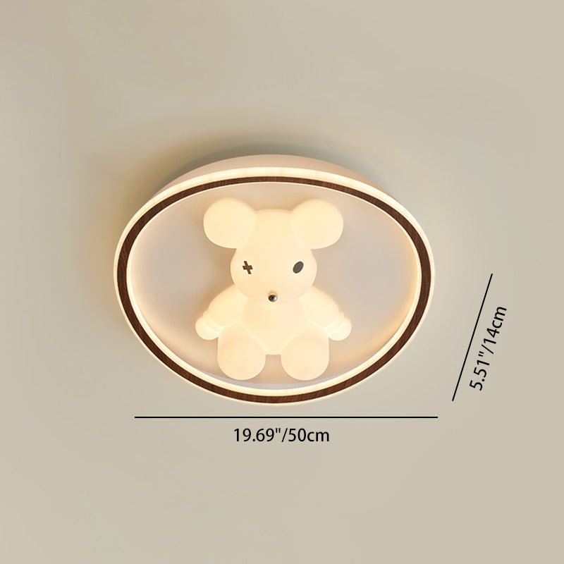 Contemporary Creative Kids Cartoon Bear Round Square Polygon Shape Aluminum PE LED Semi-Flush Mount Ceiling Light For Living Room