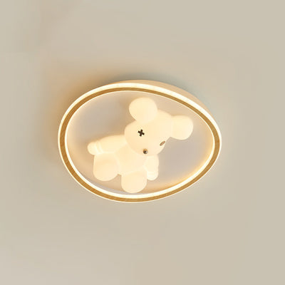 Contemporary Creative Kids Cartoon Bear Round Square Polygon Shape Aluminum PE LED Semi-Flush Mount Ceiling Light For Living Room