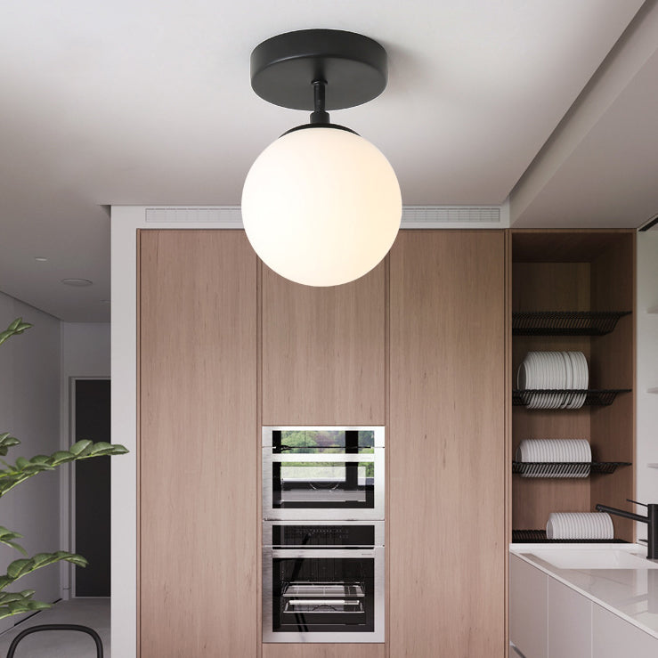 Moderne minimalistische Eisen-Glas-Globus 1-Licht Semi-Flush Mount Deckenleuchte für Wohnzimmer 