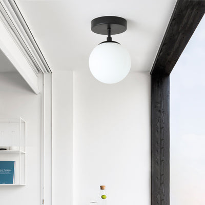 Moderne minimalistische Eisen-Glas-Globus 1-Licht Semi-Flush Mount Deckenleuchte für Wohnzimmer 