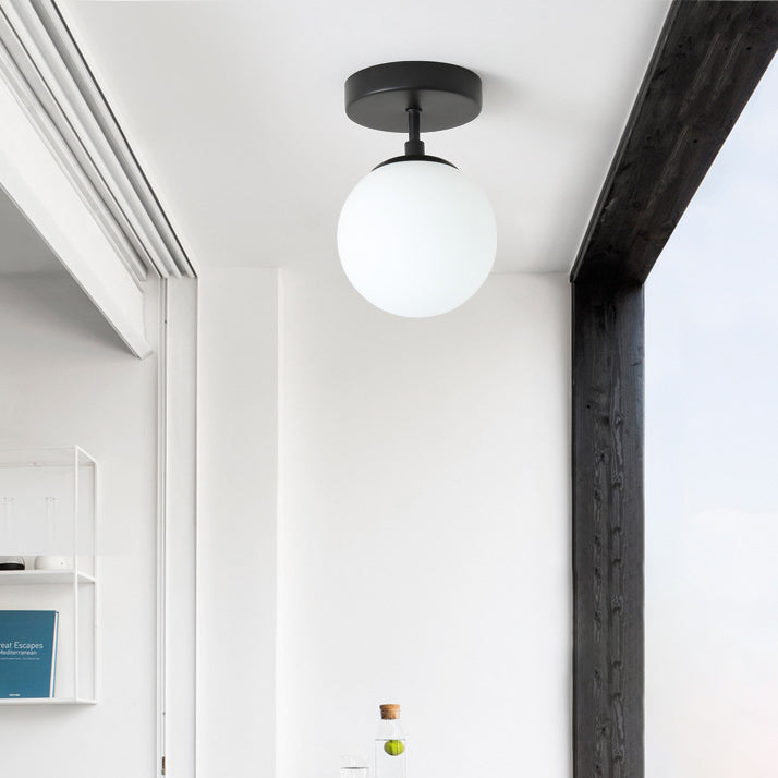 Moderne minimalistische Eisen-Glas-Globus 1-Licht Semi-Flush Mount Deckenleuchte für Wohnzimmer 