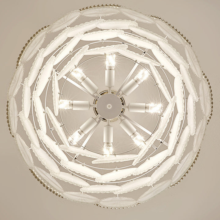 Chandelier traditionnel français à base ronde en coquille de perle en verre dépoli en fer 5/7/9/12/21/8 lumières pour salon 
