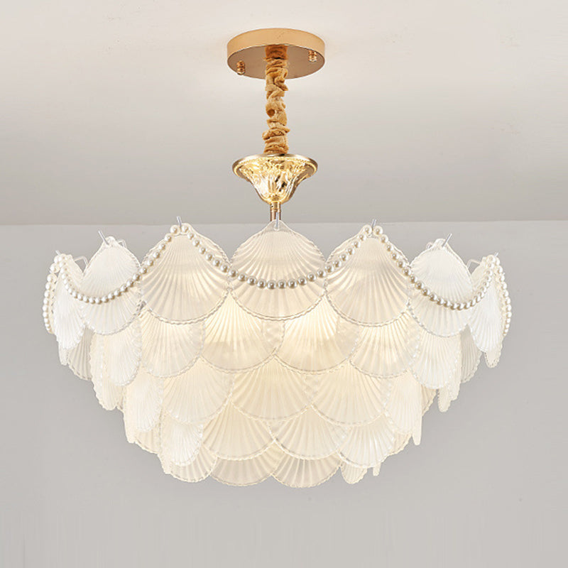 Chandelier traditionnel français à base ronde en coquille de perle en verre dépoli en fer 5/7/9/12/21/8 lumières pour salon 