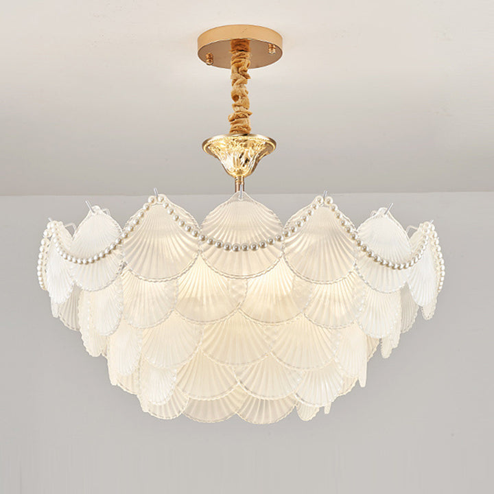 Chandelier traditionnel français à base ronde en coquille de perle en verre dépoli en fer 5/7/9/12/21/8 lumières pour salon 