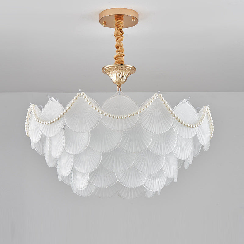 Chandelier traditionnel français à base ronde en coquille de perle en verre dépoli en fer 5/7/9/12/21/8 lumières pour salon 