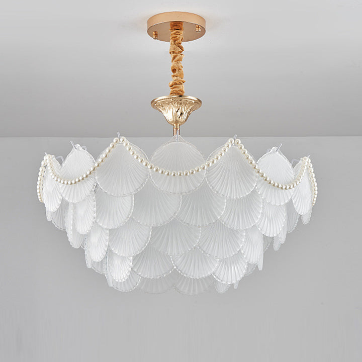 Chandelier traditionnel français à base ronde en coquille de perle en verre dépoli en fer 5/7/9/12/21/8 lumières pour salon 