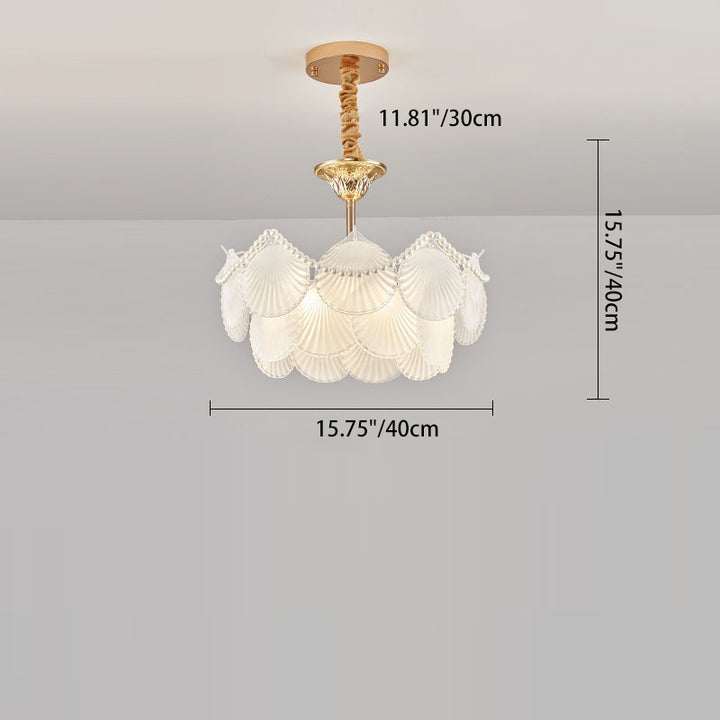 Traditioneller französischer Kronleuchter mit rundem Sockel, Muschelperlen, mattiertem Glas und Eisen, 5/7/9/12/21/8-Licht für Wohnzimmer 