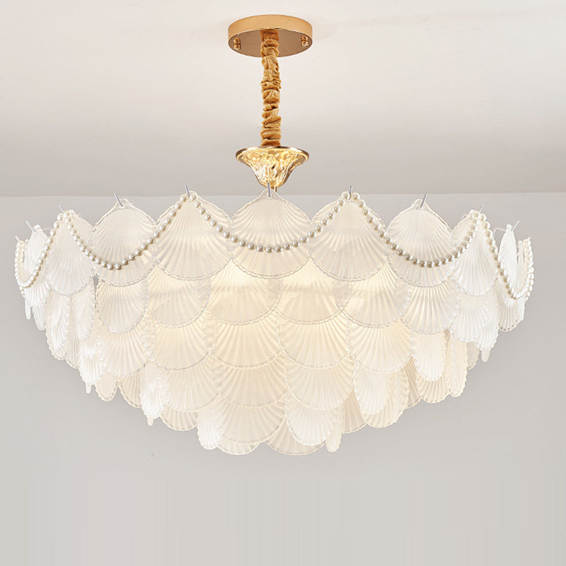 Chandelier traditionnel français à base ronde en coquille de perle en verre dépoli en fer 5/7/9/12/21/8 lumières pour salon 