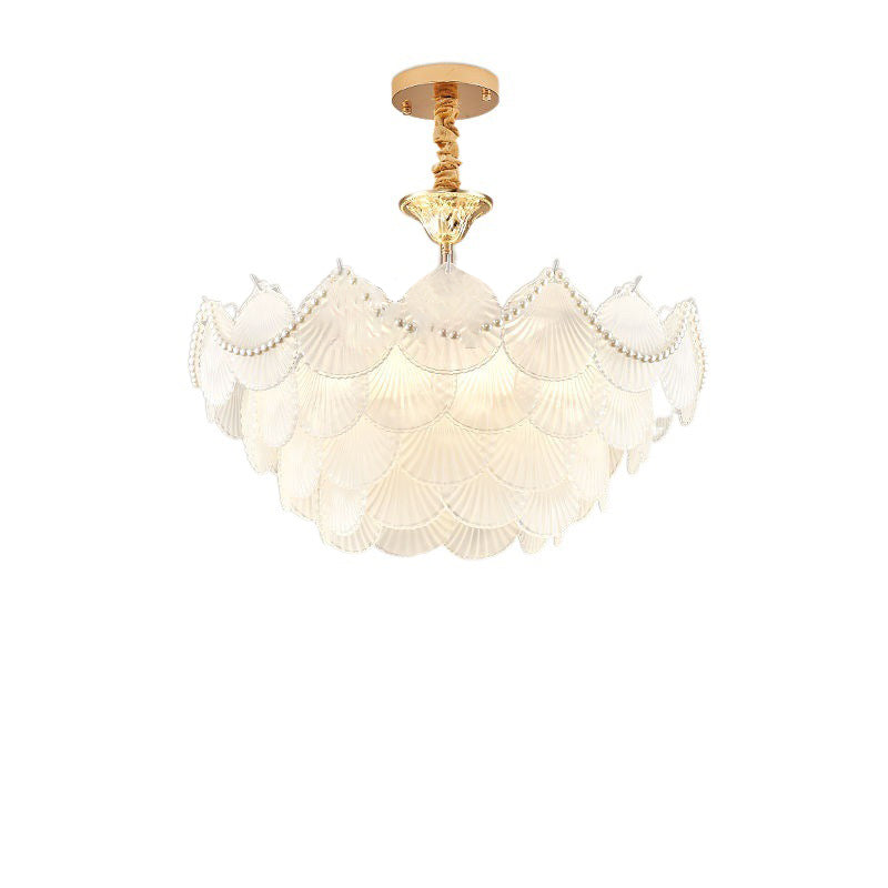 Chandelier traditionnel français à base ronde en coquille de perle en verre dépoli en fer 5/7/9/12/21/8 lumières pour salon 