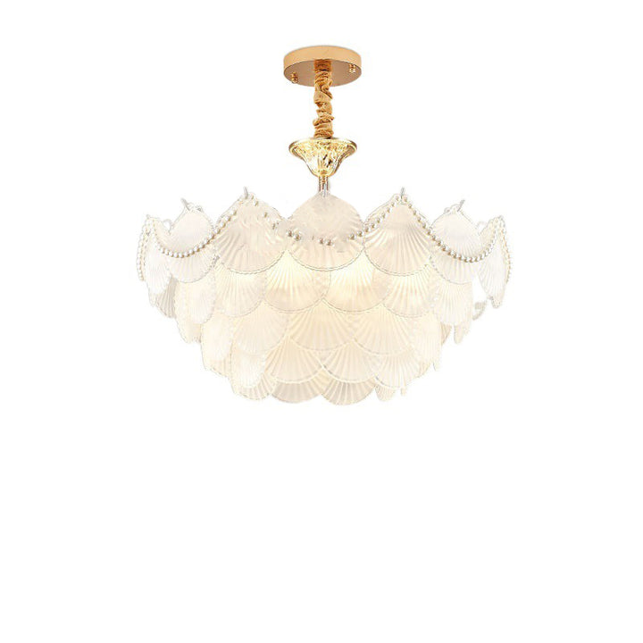 Chandelier traditionnel français à base ronde en coquille de perle en verre dépoli en fer 5/7/9/12/21/8 lumières pour salon 