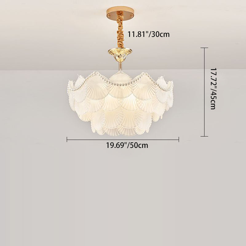Chandelier traditionnel français à base ronde en coquille de perle en verre dépoli en fer 5/7/9/12/21/8 lumières pour salon 