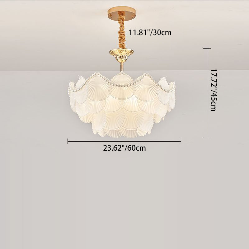 Chandelier traditionnel français à base ronde en coquille de perle en verre dépoli en fer 5/7/9/12/21/8 lumières pour salon 