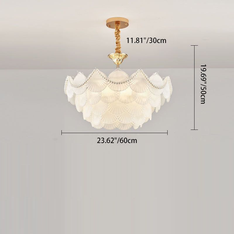 Chandelier traditionnel français à base ronde en coquille de perle en verre dépoli en fer 5/7/9/12/21/8 lumières pour salon 