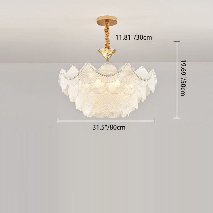 Chandelier traditionnel français à base ronde en coquille de perle en verre dépoli en fer 5/7/9/12/21/8 lumières pour salon 