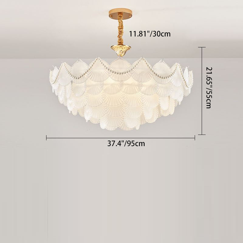 Chandelier traditionnel français à base ronde en coquille de perle en verre dépoli en fer 5/7/9/12/21/8 lumières pour salon 
