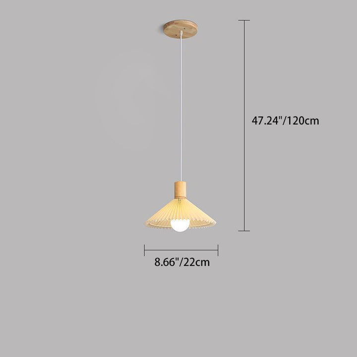 Contemporary Nordic Cone Pleated Fabric Wood 1-Light Pendant Light For Living Room