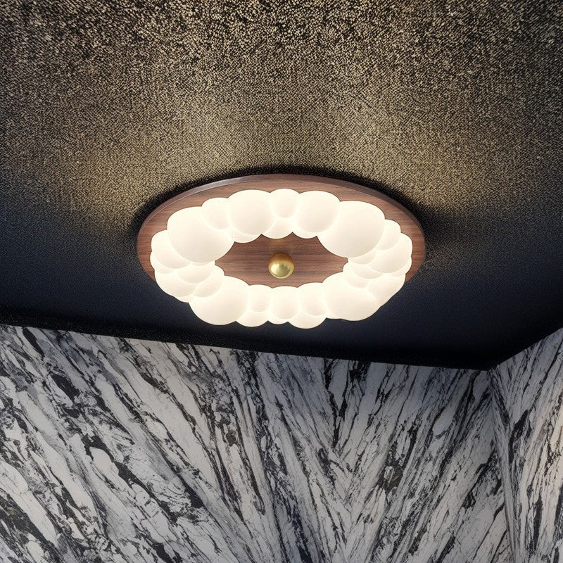 Plafonnier LED à montage affleurant en fer rétro contemporain PE carré rond rectangulaire à bulles pour chambre 