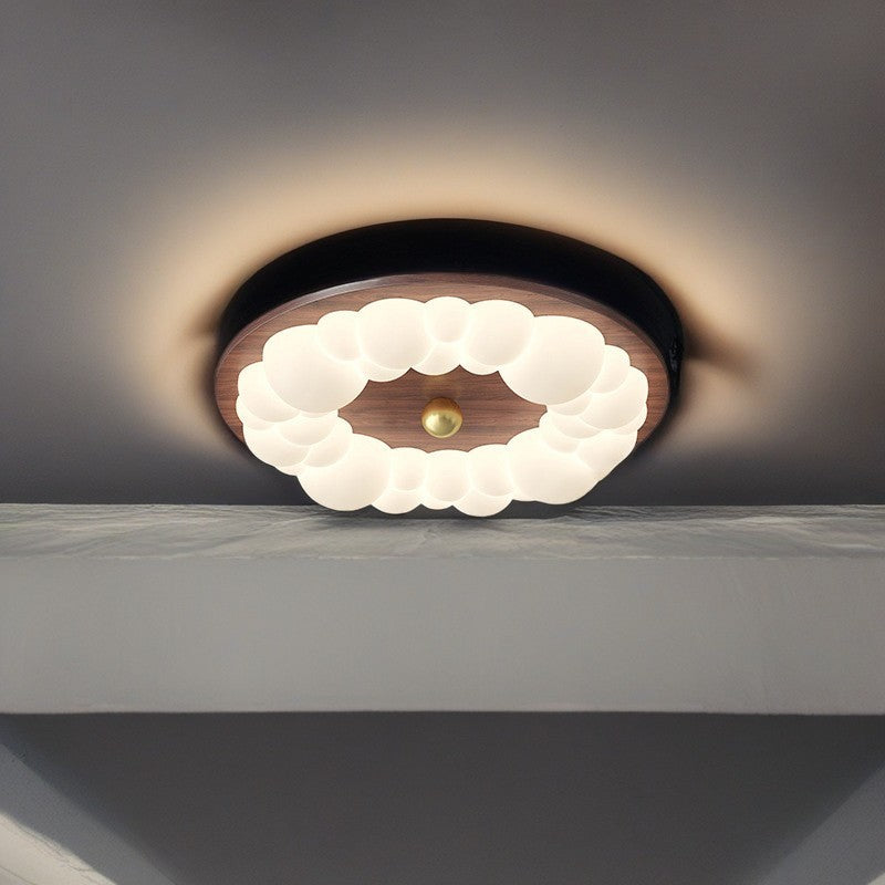 Plafonnier LED à montage affleurant en fer rétro contemporain PE carré rond rectangulaire à bulles pour chambre 