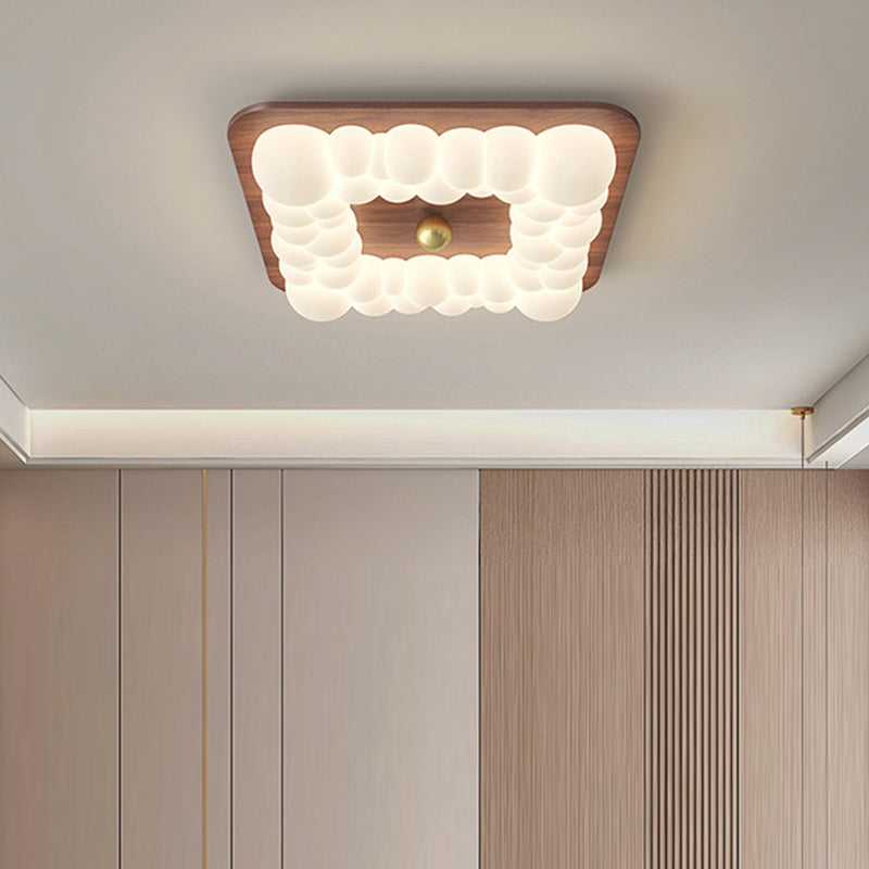 Plafonnier LED à montage affleurant en fer rétro contemporain PE carré rond rectangulaire à bulles pour chambre 