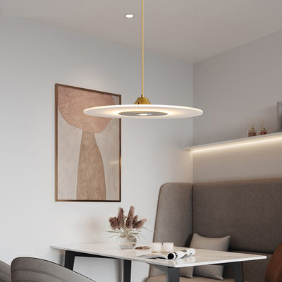 Zeitgenössische nordische runde UFO-Scheibe aus Acryl in Eisenform LED Pendelleuchte für Esszimmer 