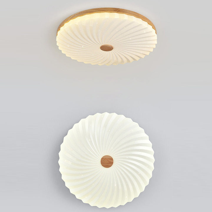 Plafonnier LED en bois avec abat-jour plissé rond en acrylique traditionnel japonais pour salon 