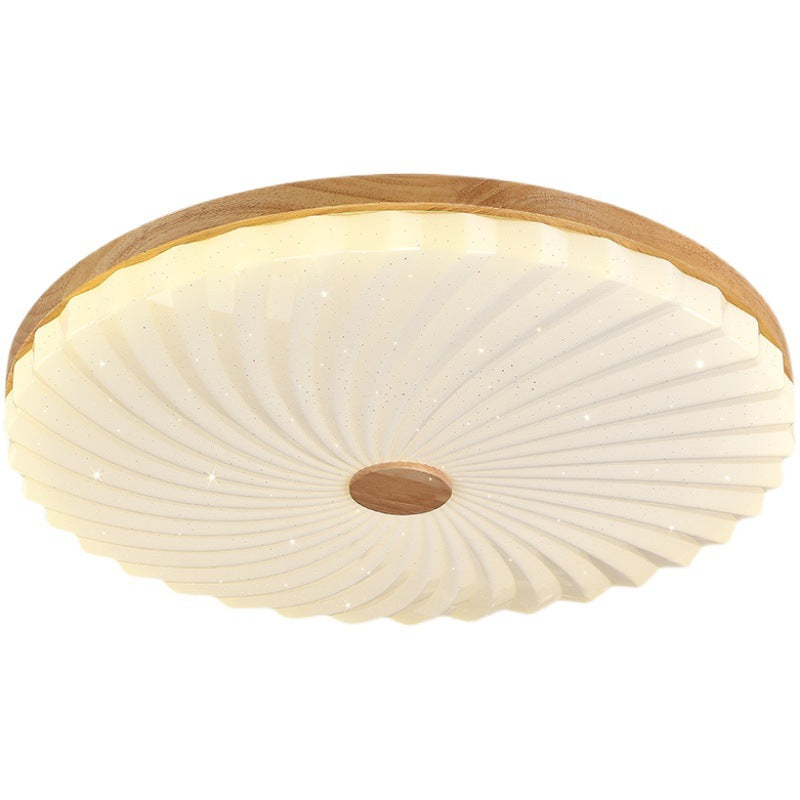 Plafonnier LED en bois avec abat-jour plissé rond en acrylique traditionnel japonais pour salon 
