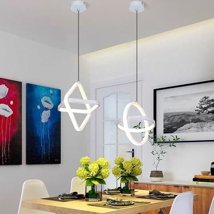 Zeitgenössische nordische doppelte runde quadratische Aluminium-Silikon-LED-Pendelleuchte für das Wohnzimmer 