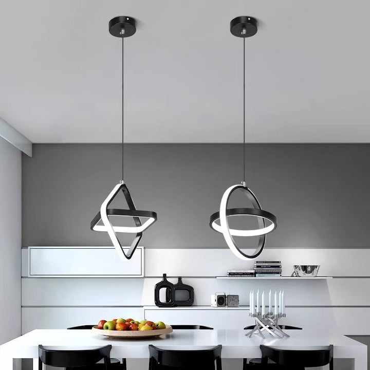 Zeitgenössische nordische doppelte runde quadratische Aluminium-Silikon-LED-Pendelleuchte für das Wohnzimmer 