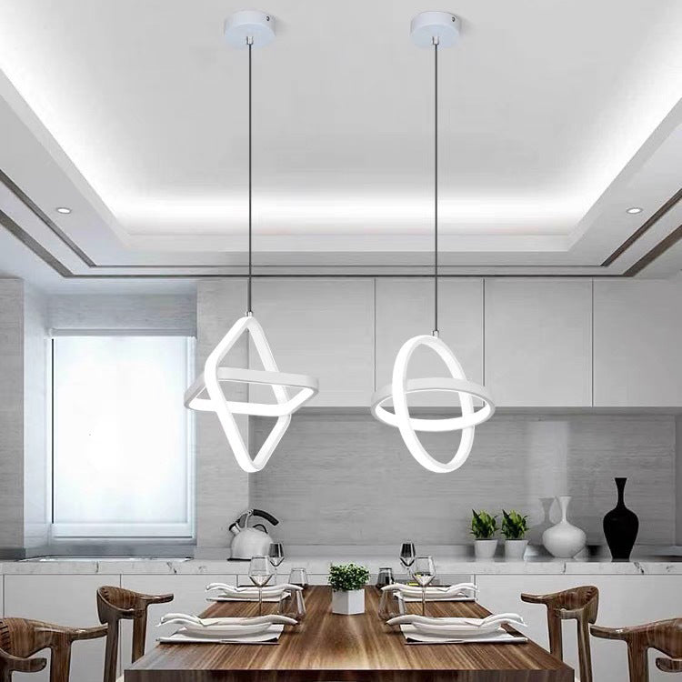 Zeitgenössische nordische doppelte runde quadratische Aluminium-Silikon-LED-Pendelleuchte für das Wohnzimmer 