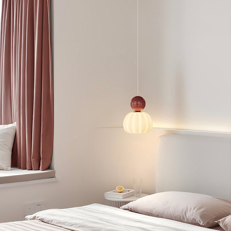 Lustre suspendu rond en fer avec boule de citrouille créative contemporaine en PE LED pour chambre 