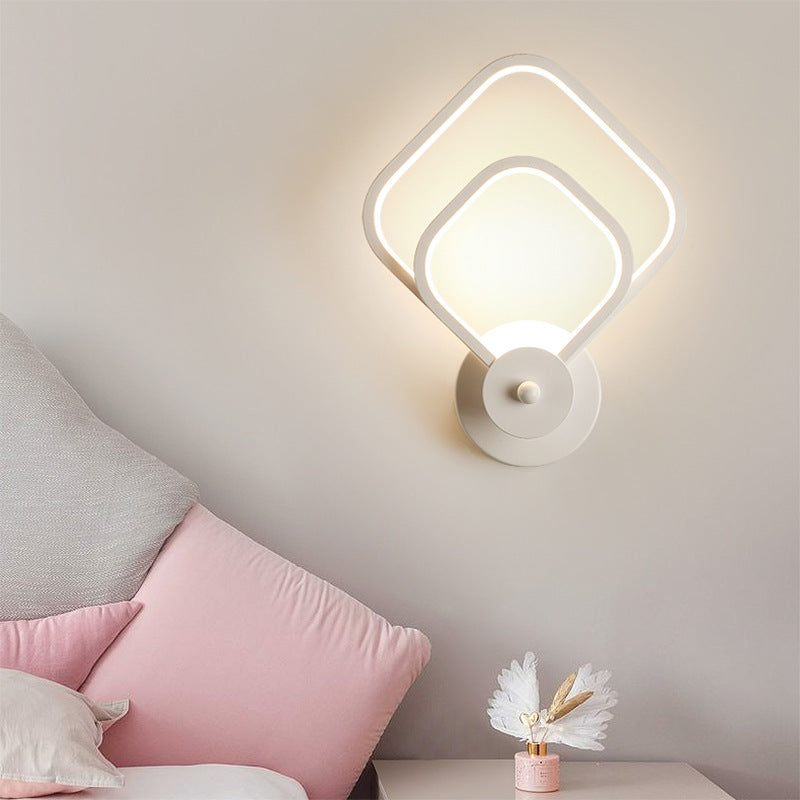 Applique murale LED en silicone et fer à double forme ronde carrée contemporaine nordique pour chambre 