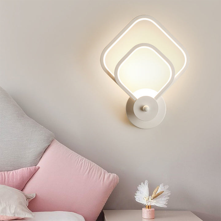 Applique murale LED en silicone et fer à double forme ronde carrée contemporaine nordique pour chambre 