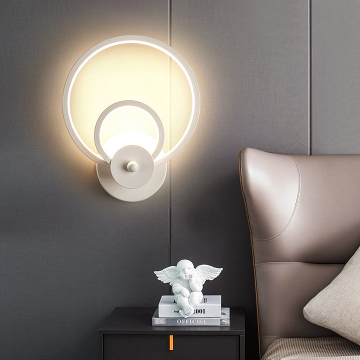 Applique murale LED en silicone et fer à double forme ronde carrée contemporaine nordique pour chambre 