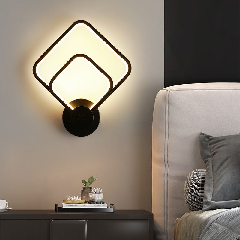 Applique murale LED en silicone et fer à double forme ronde carrée contemporaine nordique pour chambre 