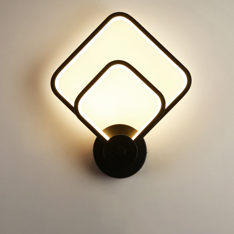 Applique murale LED en silicone et fer à double forme ronde carrée contemporaine nordique pour chambre 