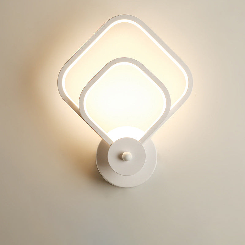 Applique murale LED en silicone et fer à double forme ronde carrée contemporaine nordique pour chambre 