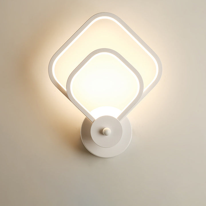 Applique murale LED en silicone et fer à double forme ronde carrée contemporaine nordique pour chambre 