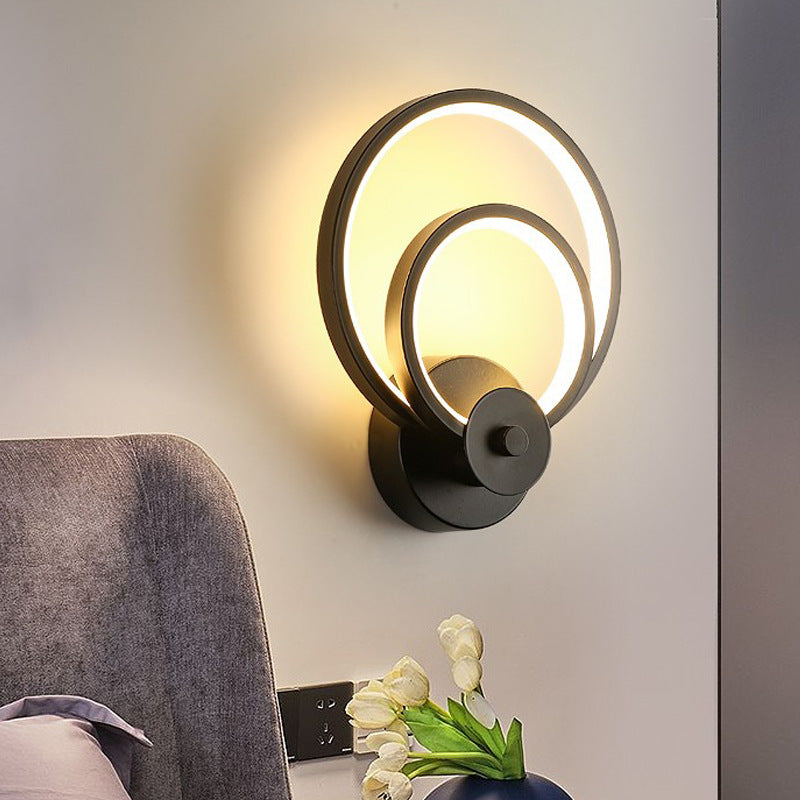 Applique murale LED en silicone et fer à double forme ronde carrée contemporaine nordique pour chambre 