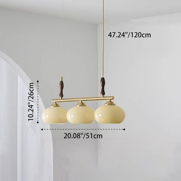 Chandeliers Traditionnels Vintage en Bois Fer Verre Kaki Rond 3/4 Lumières pour Îlot pour Salon 