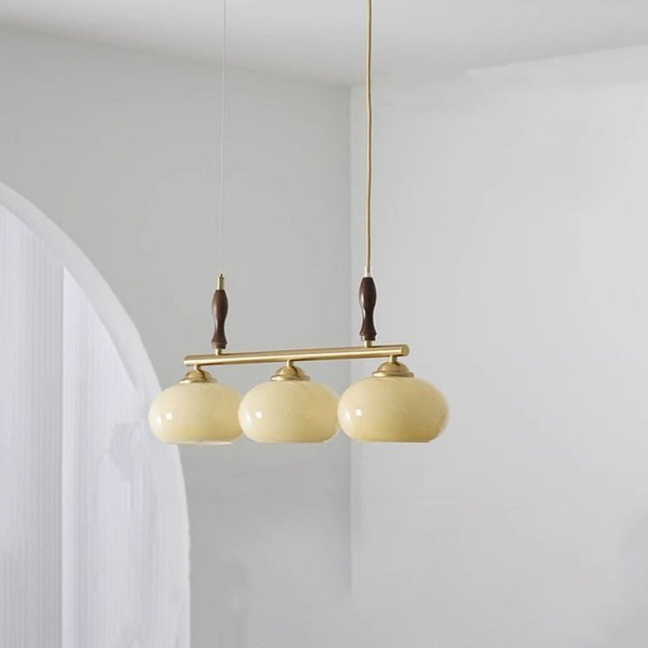 Chandeliers Traditionnels Vintage en Bois Fer Verre Kaki Rond 3/4 Lumières pour Îlot pour Salon 