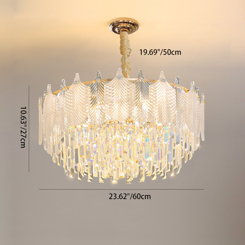 Traditional French Round Polygonal Crystal Hardware Glass 9/12-Light Chandelier For Living Room
