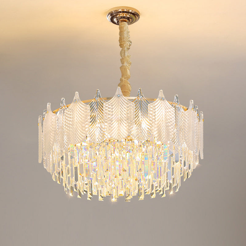 Traditional French Round Polygonal Crystal Hardware Glass 9/12-Light Chandelier For Living Room