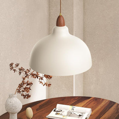 Lustre suspendu moderne minimaliste en forme de bol en bois avec 1 lumière pour chambre 