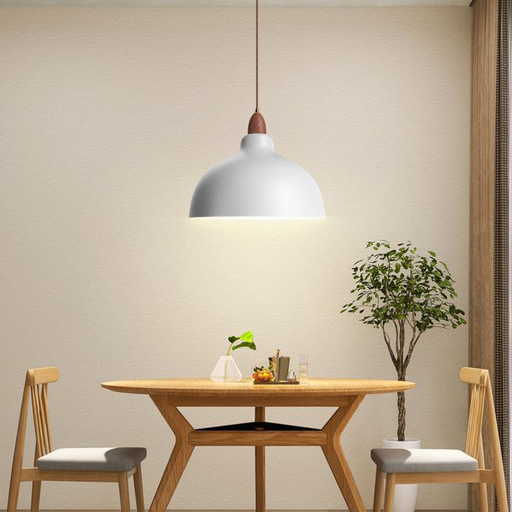Lustre suspendu moderne minimaliste en forme de bol en bois avec 1 lumière pour chambre 