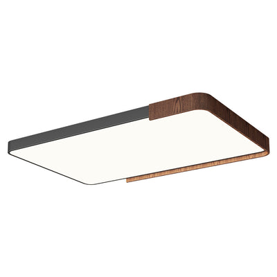 Traditional Japanese Rectangular Round Wood Grain Iron Acrylic LED Flush Mount Ceiling Light For Living Room