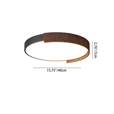 Traditional Japanese Rectangular Round Wood Grain Iron Acrylic LED Flush Mount Ceiling Light For Living Room