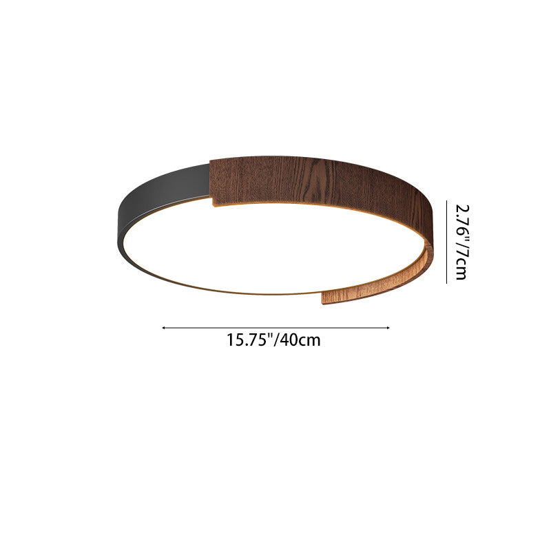 Traditional Japanese Rectangular Round Wood Grain Iron Acrylic LED Flush Mount Ceiling Light For Living Room