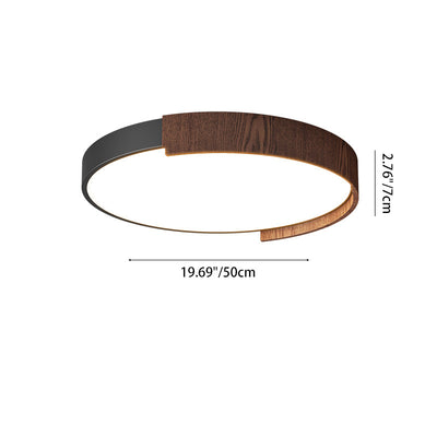 Traditional Japanese Rectangular Round Wood Grain Iron Acrylic LED Flush Mount Ceiling Light For Living Room