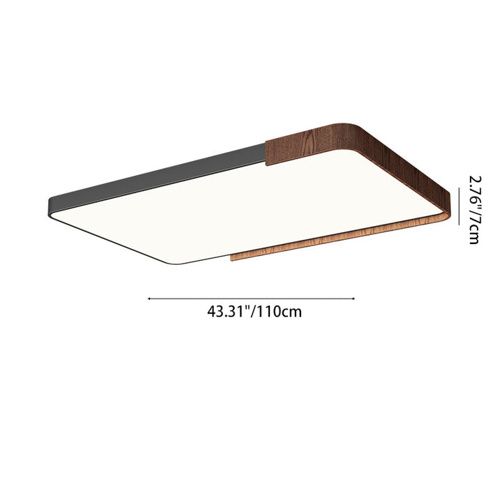 Traditionelle japanische rechteckige runde Holzmaserung Eisen Acryl LED Deckenleuchte für das Wohnzimmer 